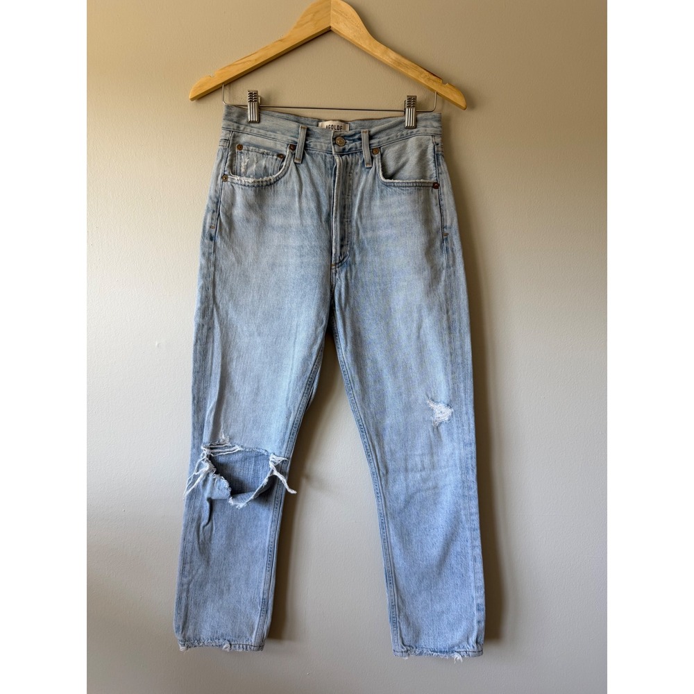 AGOLDE Riley 90's High Rise Jeans 26 Light Wash Distressed Straight‎ Leg